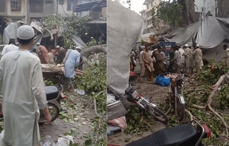 پشاور میں شدید آندھی اور طوفان، درخت اور سائن بورڈز گرنے سے متعدد افراد زخمی