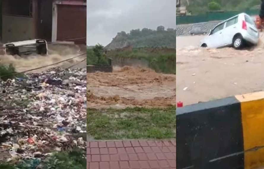 اسلام آباد و راولپنڈی میں بارش، نالے بپھر گئے، گاڑیاں بہہ گئیں،نالہ لئی میں پانی بلند، خطرے کے الارم بج گئے،انخلا کی وارننگ جاری