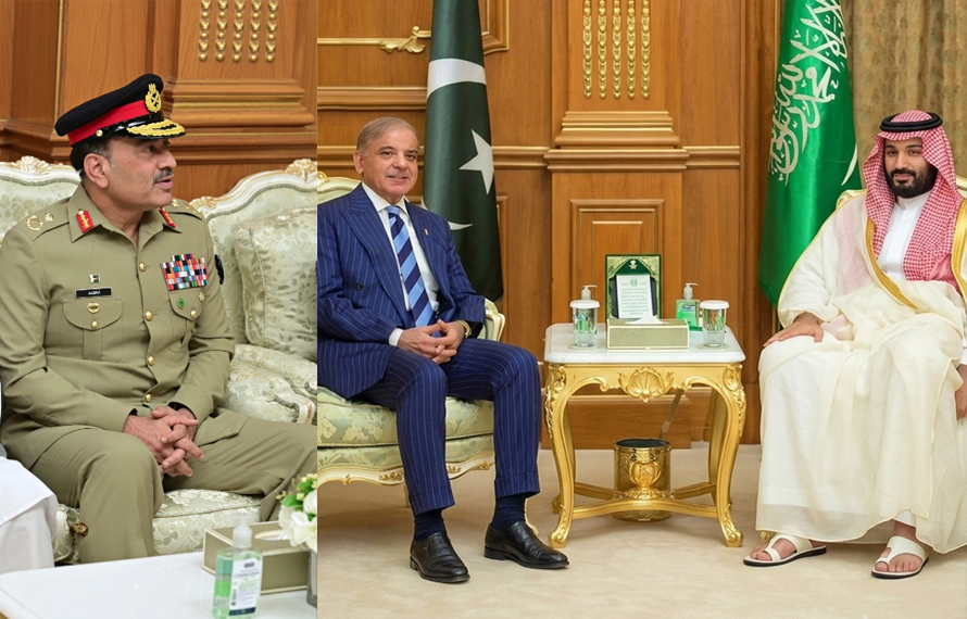 قصر الصفا میں وزیراعظم شہباز شریف اور سعودی ولی عہد محمد بن سلمان کی ملاقات، فیلڈ مارشل عاصم منیر بھی موجود