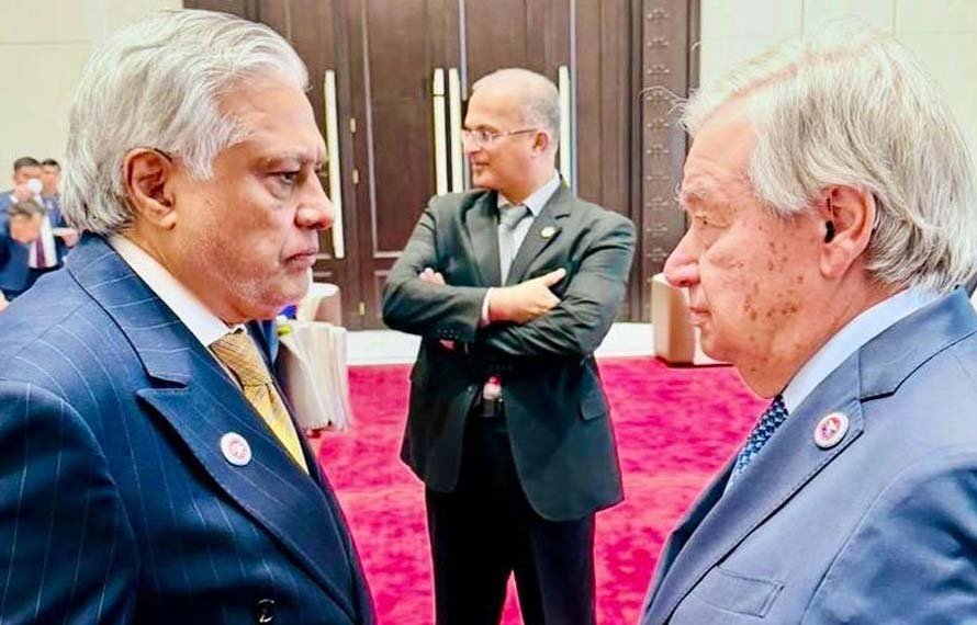 نائب وزیراعظم ا سحاق ڈار کی اقوام متحدہ کے سیکرٹری جنرل سے ملاقات، پاکستان کو ایس سی او کی صدارت سنبھالنے پر مبارکباد